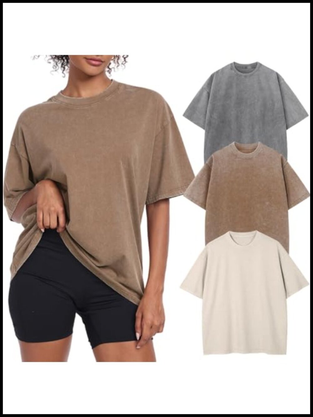 Oversized Acid Wash Cotton Tee Boyfriend Fit Crewneck Distressed T-Shirt